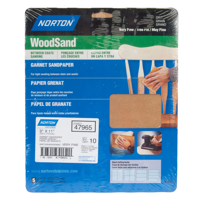 All Purpose Sandpaper - 9" x 11" - 5 Pack - Grit:Assorted